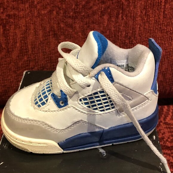 Vintage Boys Jordan 4 Retro Toddler Size 4C in Military Blue N Grey - Picture 8 of 15
